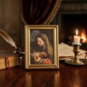 Vintage Madonna & Child Art Print-c1997-Brass Frame-Religious-Christian-Catholic